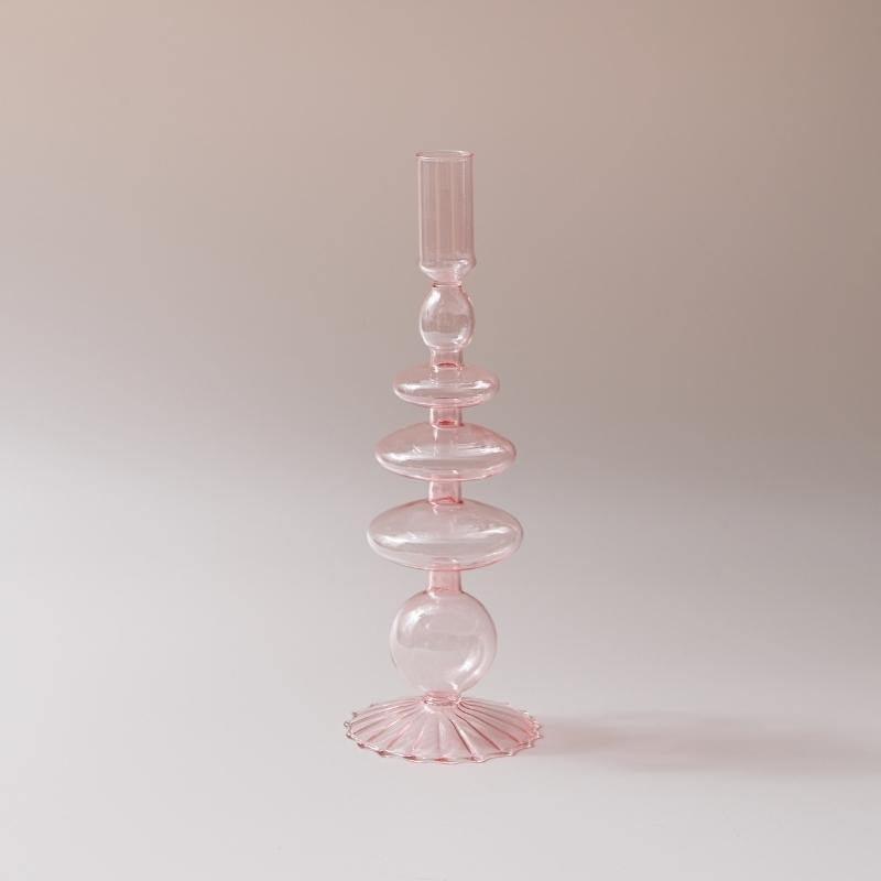 Pink Glass Taper Candle Holder & Vase Collection