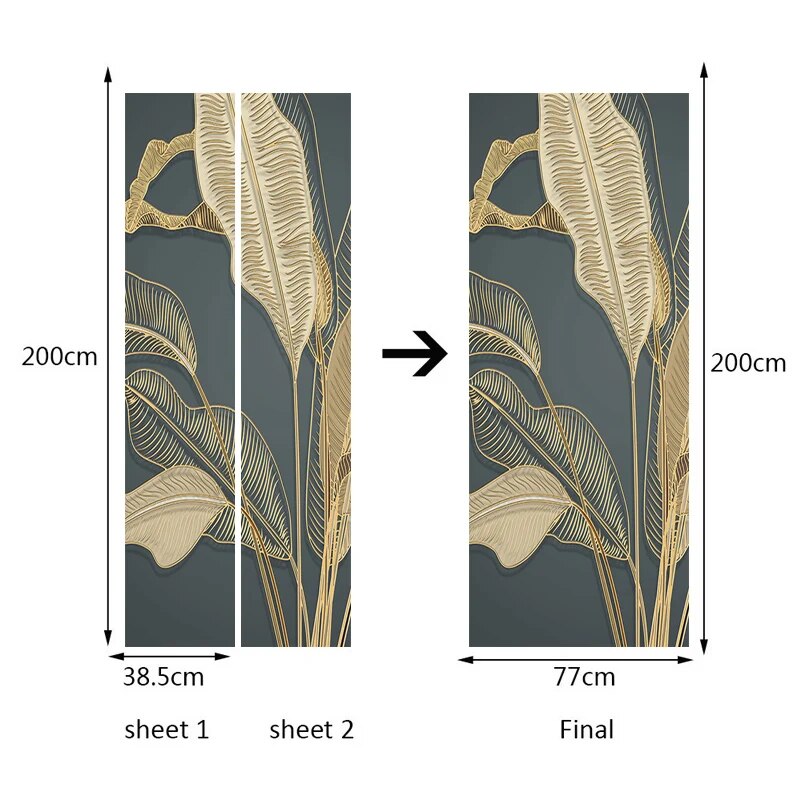 3D Banana Leaf Door Sticker Decoration Mural Photo Wallpaper Study Living Room Bedroom Waterproof Self-Adhesive Door Stickers