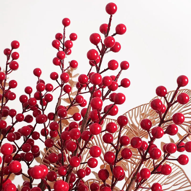 Artificial Red Berry Flowers Bouquet Fake Plant for Home Vase Decor Xmas Tree Ornaments New Year 2023 Party Christmas Decoration