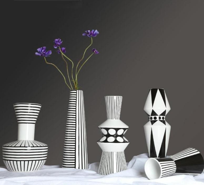 Black And White  Geometric Vases