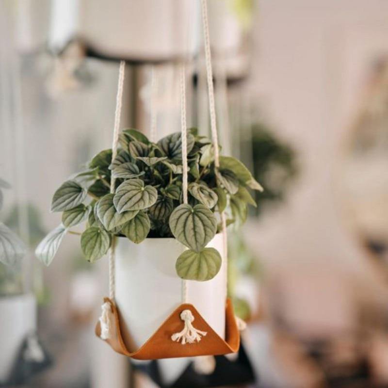 Vegan Leather and Rope Plant Hanger