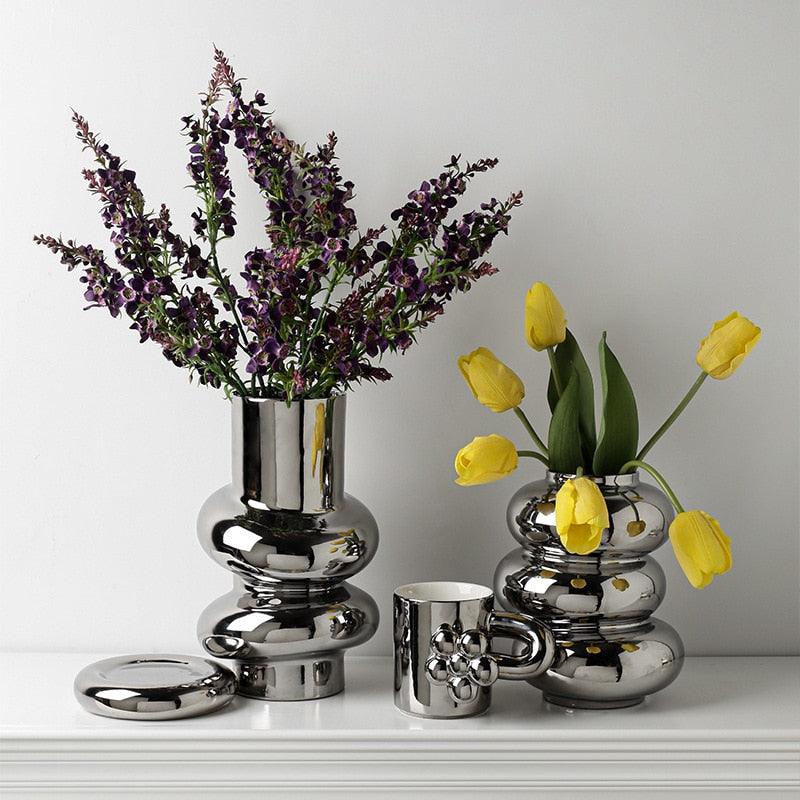 Ring Dance Plated Ceramic Vases